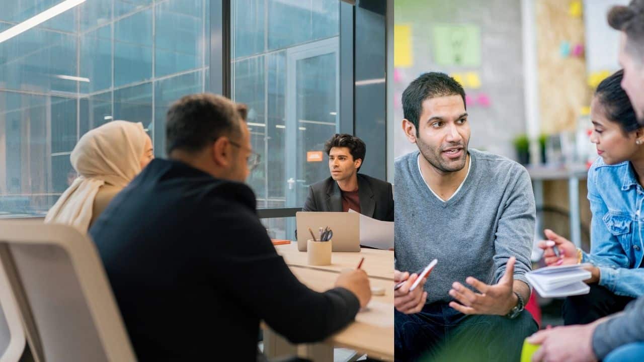 Picture of people from many cultures communicating and working in English