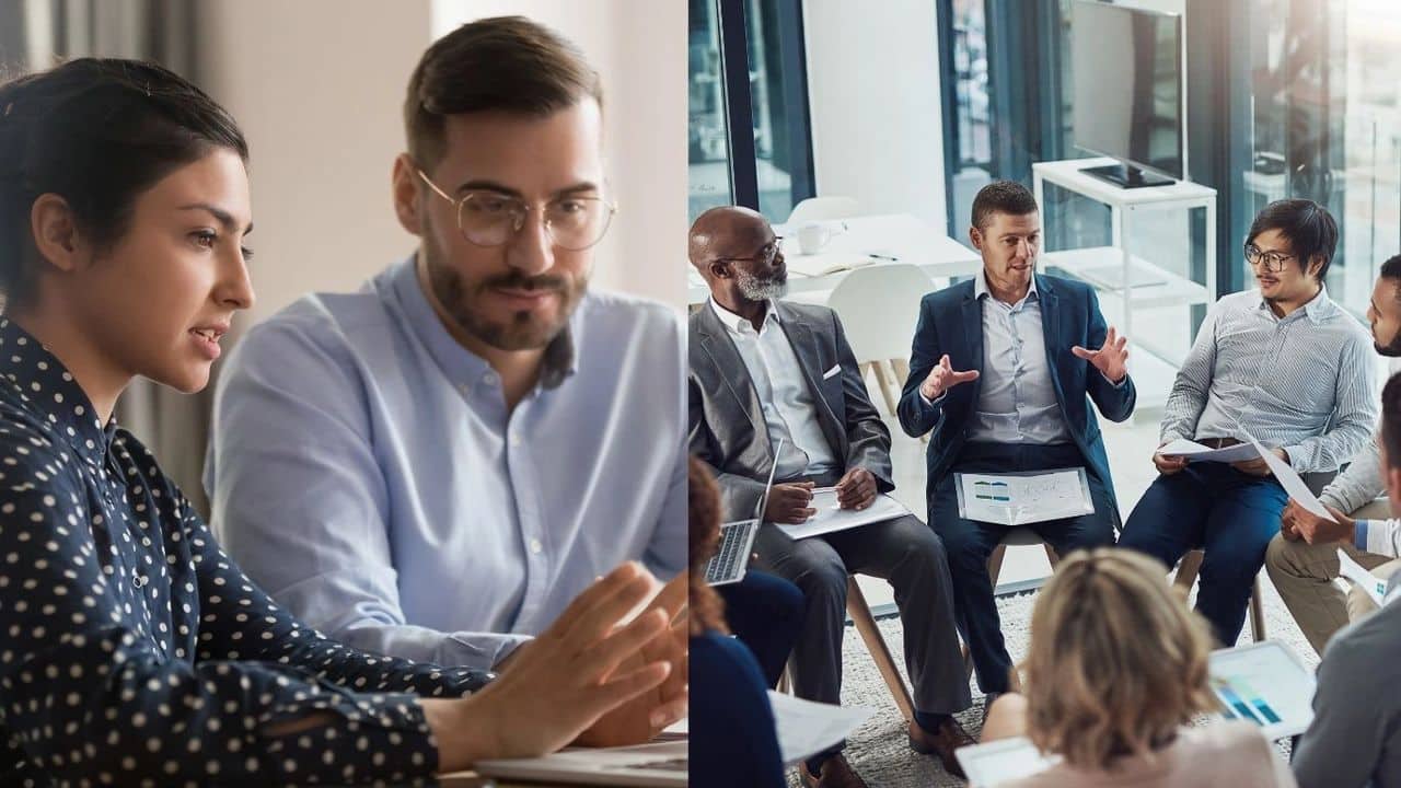 photos of teams with a team member about to explain culture to their team members