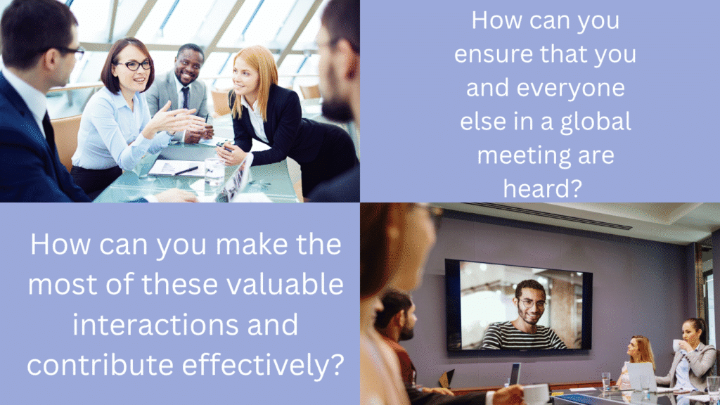 How can you be heard in a global meeting image of people in meeting room and on Teams