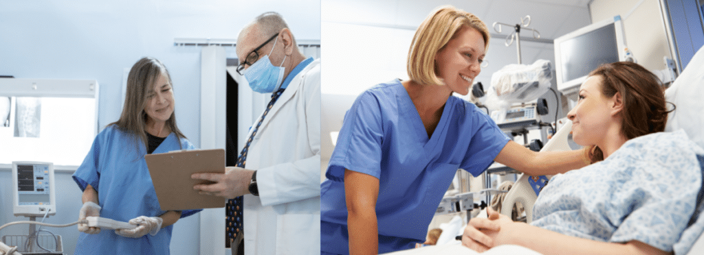 nurse with doctor and nurse with patient